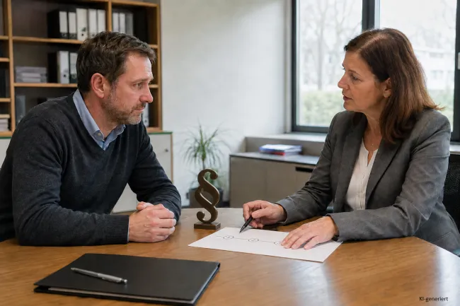 Zwei Personen führen in einem Büro ein ernstes Personalgespräch.